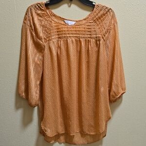 LC Lauren Conrad Rust Orange Dot Pintuck Peasant Blouse
